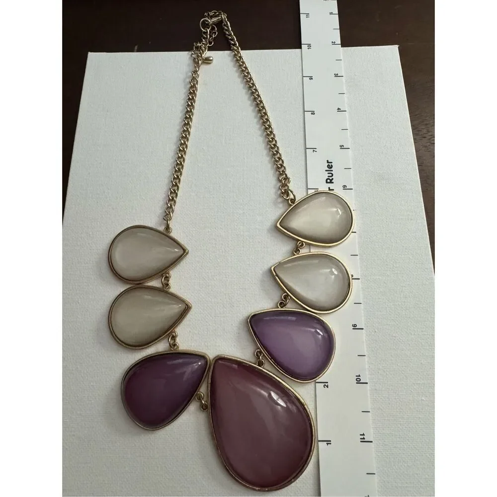 Y2K Vintage Womens Purple Teardrop Chain Matinee Princess Statement Necklace 90s